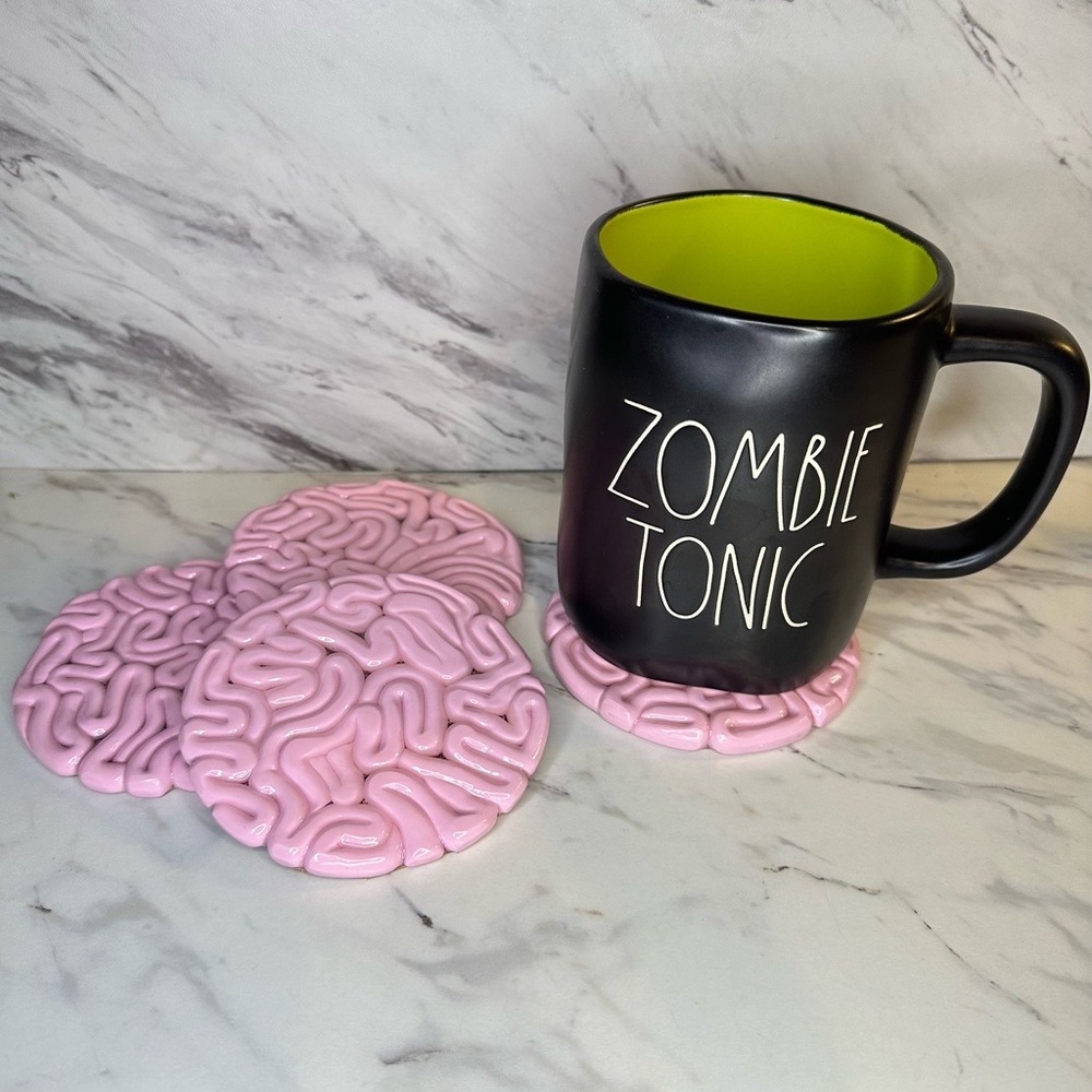 Brain Coaster Set - Halloween Decor - 4 Piece Set - Pink - Picture 2 of 10